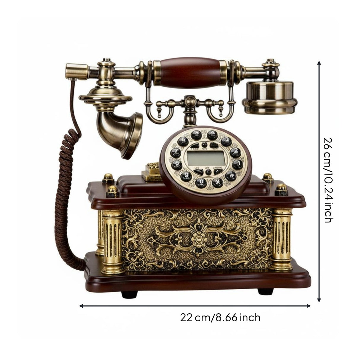 Antique Landline Phone Decorative Antique Telephone Vintage Phone Gold-Tone Detailing Vintage Telephone Decor Corded for Home