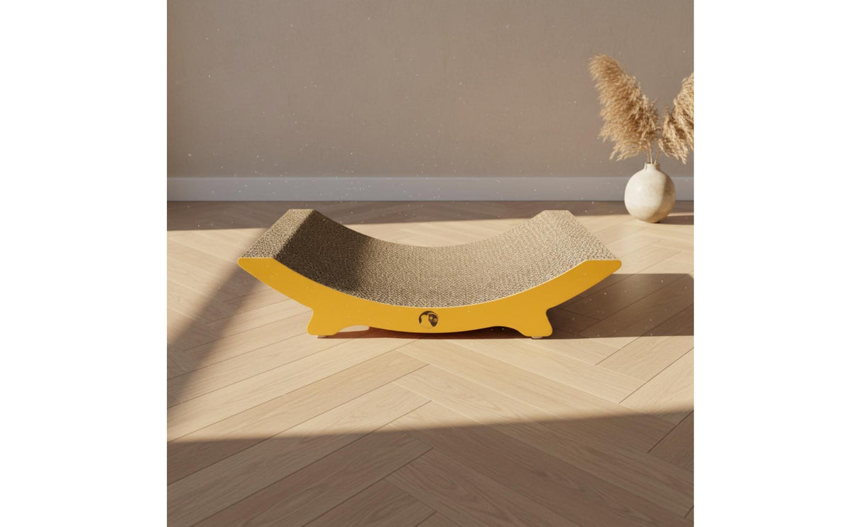 Smile Shaped Cat Scratcher Bed Multi-Functional Curved Cat Scratching Lounger Ergonomic Design Pet Furniture for Cats, Indoor