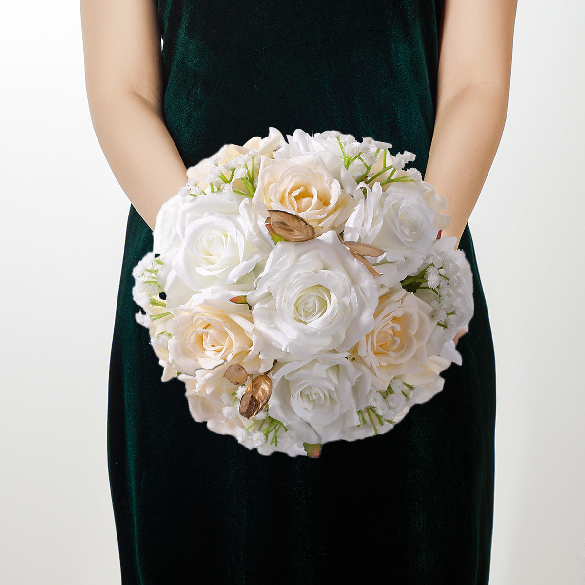 High-End Wedding Bouquet Champagne Platinum Rose Artificial Bohemian Bridal Bouquet