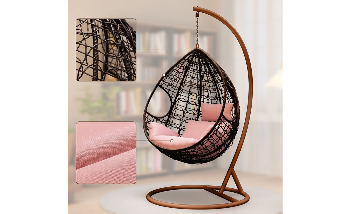 Woven Hanging Basket Chair with Stand Comfortable Egg Chair with Stand Weather-Resistant Swing Seat Stable for Balcony