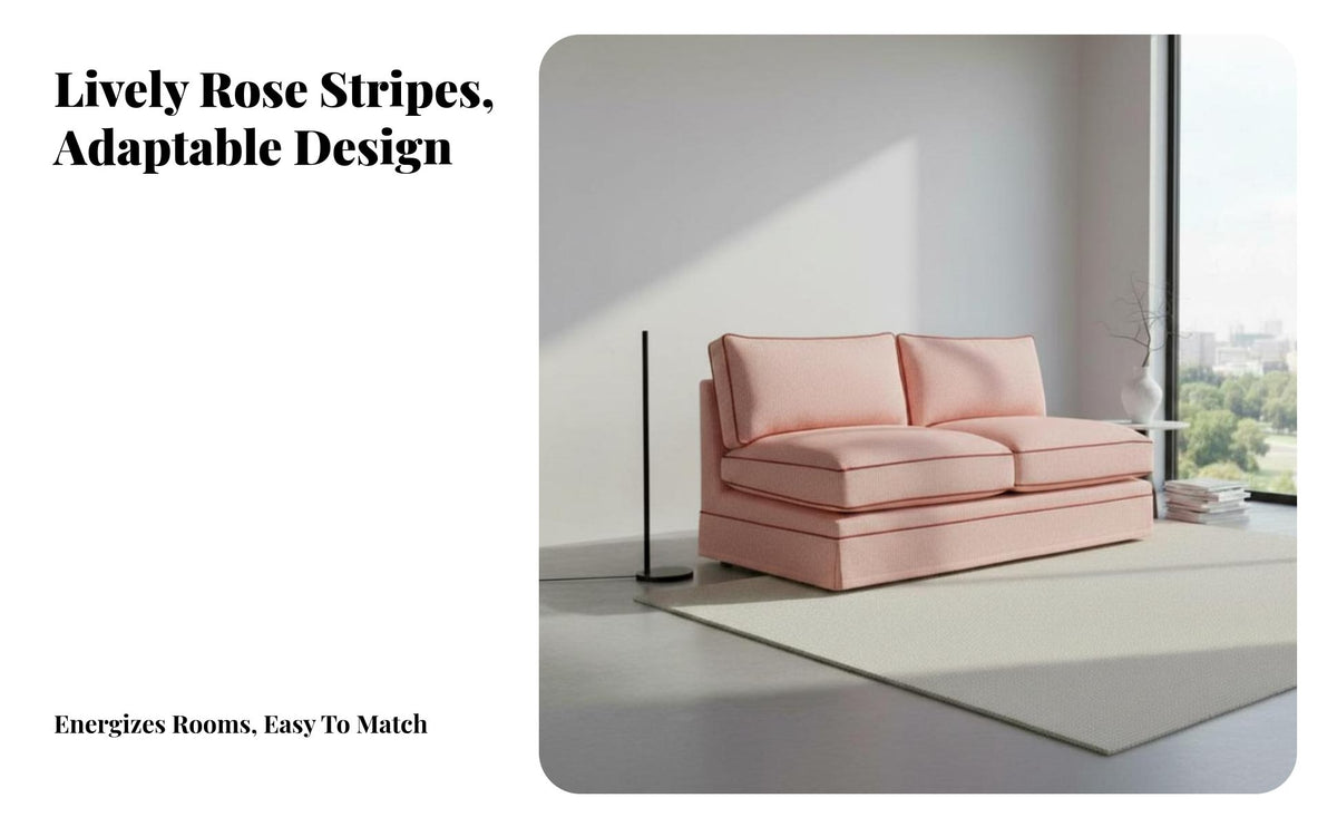 Retro & design Armless Striped Settee Farmhouse Look Armless Two-Seater Settee Space-Saving Banquette Sofa Sturdy Construction for Apartment Dwellers, Interior Decorators, Small areas, Living Room, Bedroom, Entryway