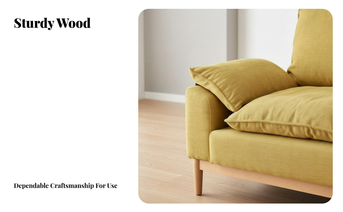 Nordic Design 3-Seater Wooden Frame Sofa Modern Minimalist aesthetic 3-Seater Deep-Seat Settee Removable and cleanable Cover Couch Easy to Clean for Apartment Dwellers, Families, Homeowners, Home, Lounge Area, Office