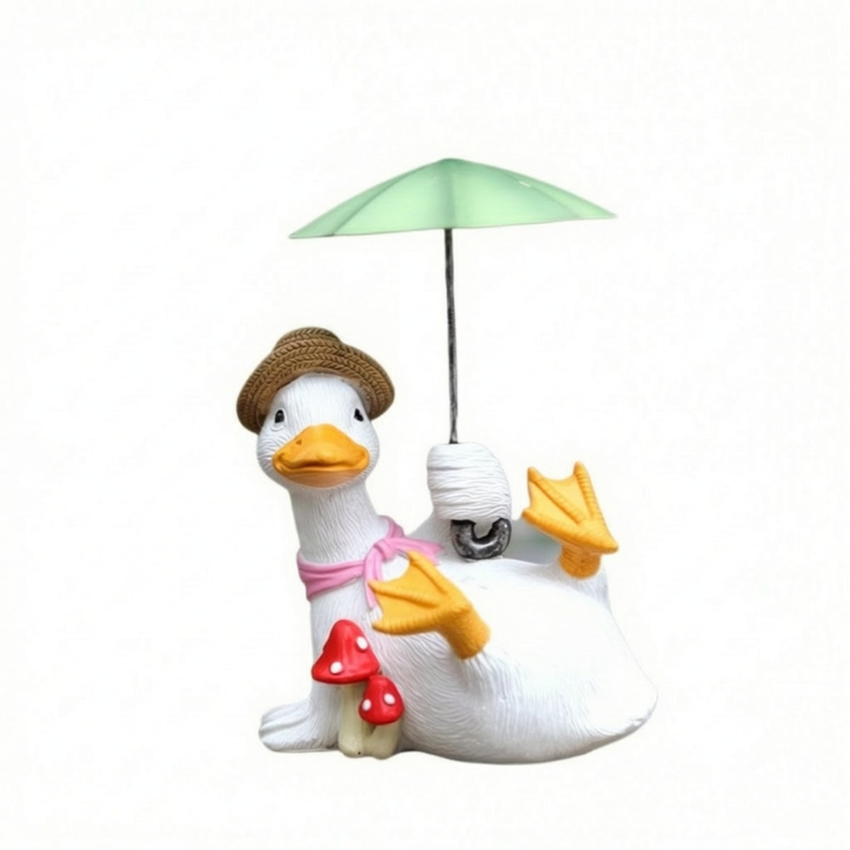 Resin Duck Statue with Umbrella Outdoor Duck Figurine Patio Garden Ornament Yard for Collectors