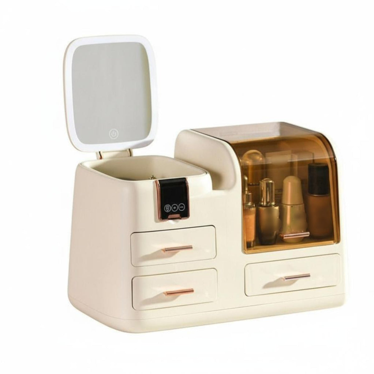 Makeup Storage Case with Mirror Dustproof Design for Vanity Countertop, Women