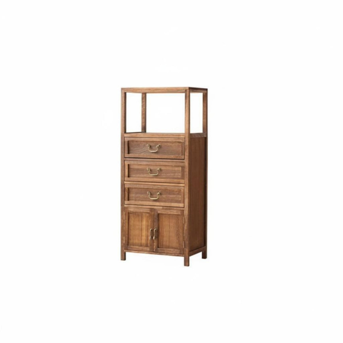 Modern Oriental Design Stepped Curio Cabinet Vintage Aesthetic Sideboard Staggered Shelving Storage Furniture Open and Closed Compartments for Tea Lovers, Art Collectors, Homeowners, Living Room, Entrance Hall, Bedroom, Office