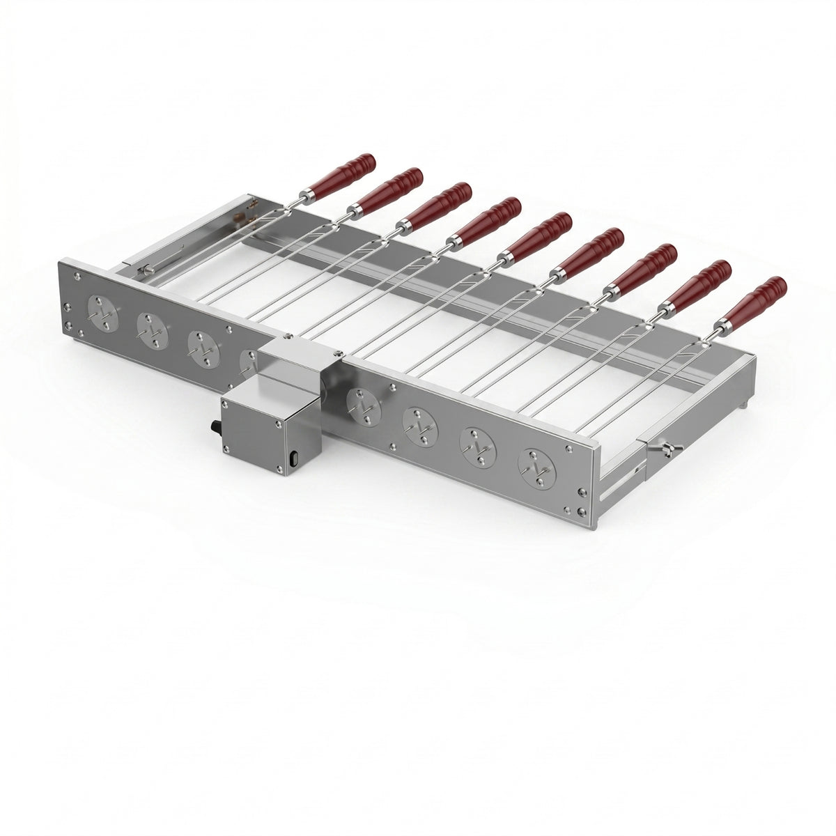 Built-in Motor Rotating Barbecue Grill Rack Silver Metal Finish Motorized Skewer Rack Easy to Clean Automatic Skewer Turner Rust-Resistant