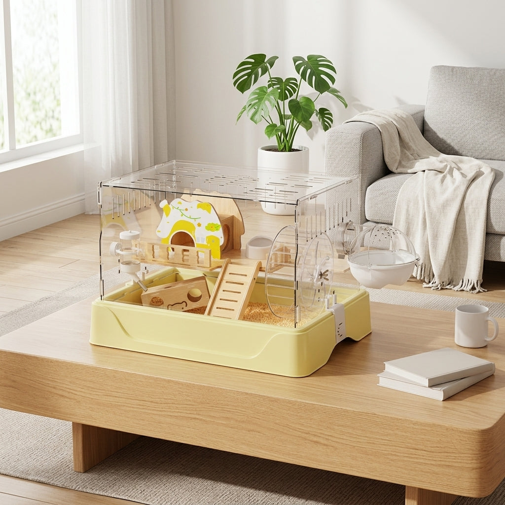Large Hamster Cage Luxury Villa Habitat with 18cm Exercise Wheel and Tube Tunnel, Large Space for Syrian Dwarf Hamsters Little Friends