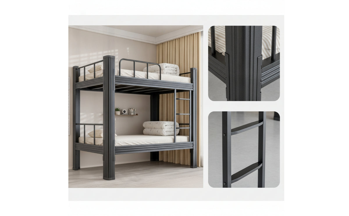 Metal Bunk Bed Space-Saving Bunk Bed with Guardrails Heavy-Duty Furniture for Kids, Students, Shared Bedroom, Dorm Room, Accommodation for Students