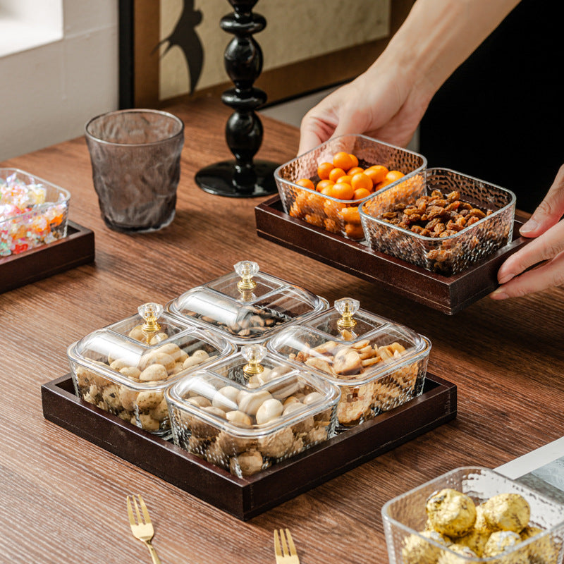 Glass Fruit Tray with Compartments for Living Room Coffee Table