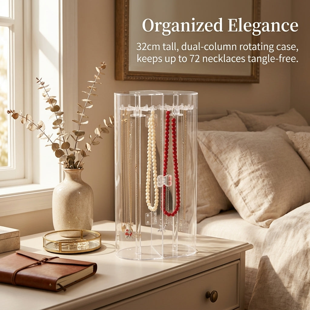 Necklace Organizer Jewelry Display Box, Curved Design with Door Opening, Home Storage and Retail Acrylic Stand with Cover
