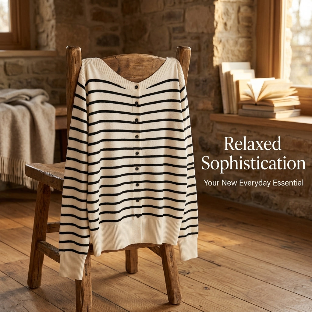 Striped Long Sleeve Top Women Plus Size Ribbed Knit Sweater, Soft Fleece Blend Casual Everyday Wear for Spring, Slimming Vertical Stripe Pattern
