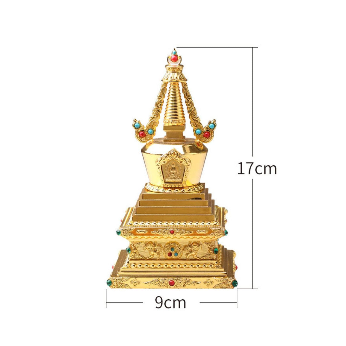 Tibetan Buddhist Stupa Alloy Construction Golden Pagoda Statue Jewel Inlaid