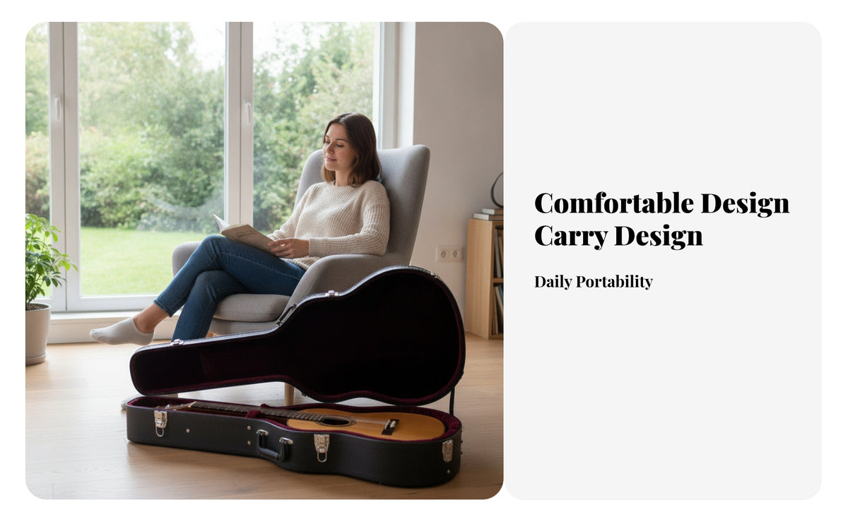Built-in Handle Metal Latches Black Soft-Lined Guitar Case Music Gear Leather-Like Texture Acoustic Guitar Case
