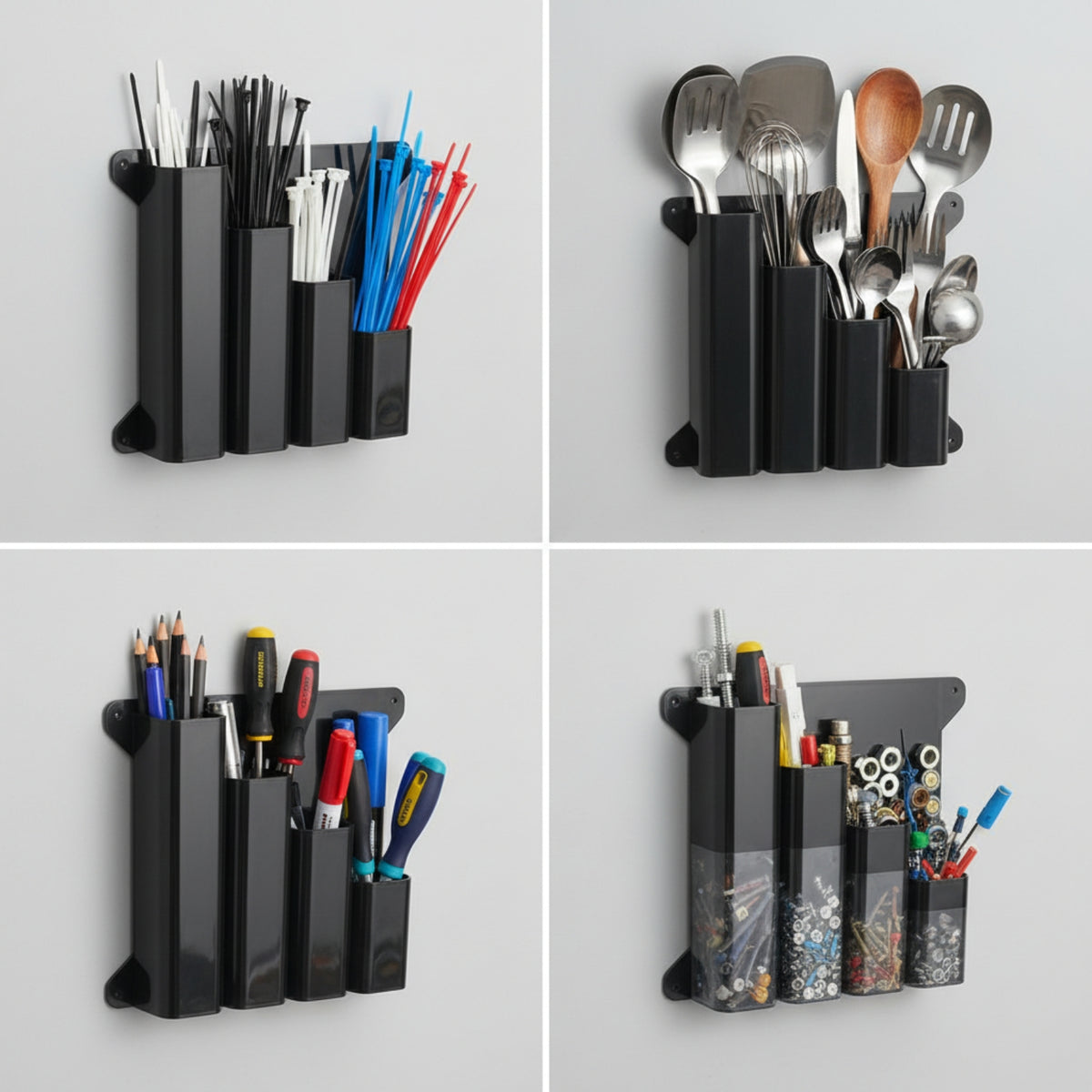 Cable Tie Storage Rack Wall-Mounted Cable Tie Organizer 4-Compartment for Electricians, Amateur Craftspeople, Garage, Workshop, Utility Room