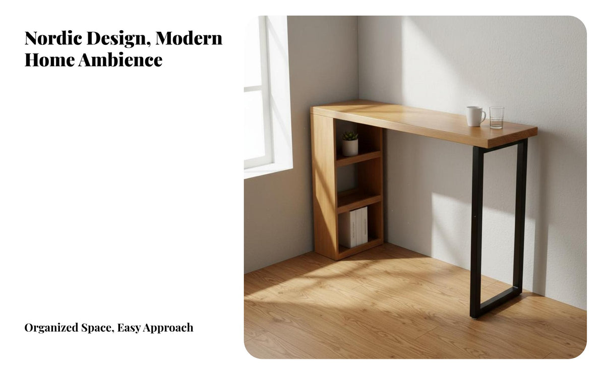 Nordic Design Solid Wood Bar Table with Storage Space Saving Counter Height Table and Stool Set Multipurpose 3 Piece Dining Set Stable Structure for Small Apartment Dwellers, Homeowners, Families, Breakfast Nook