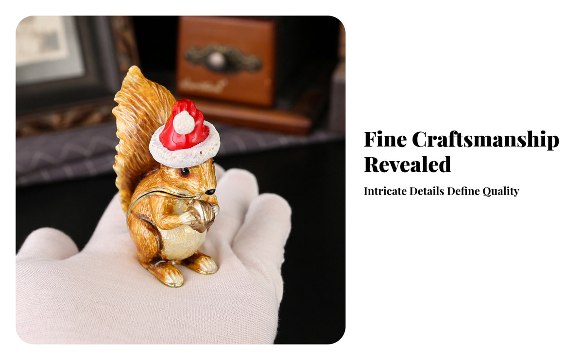 Hinged Opening Squirrel Jewelry Box Glossy Santa Hat Squirrel Box