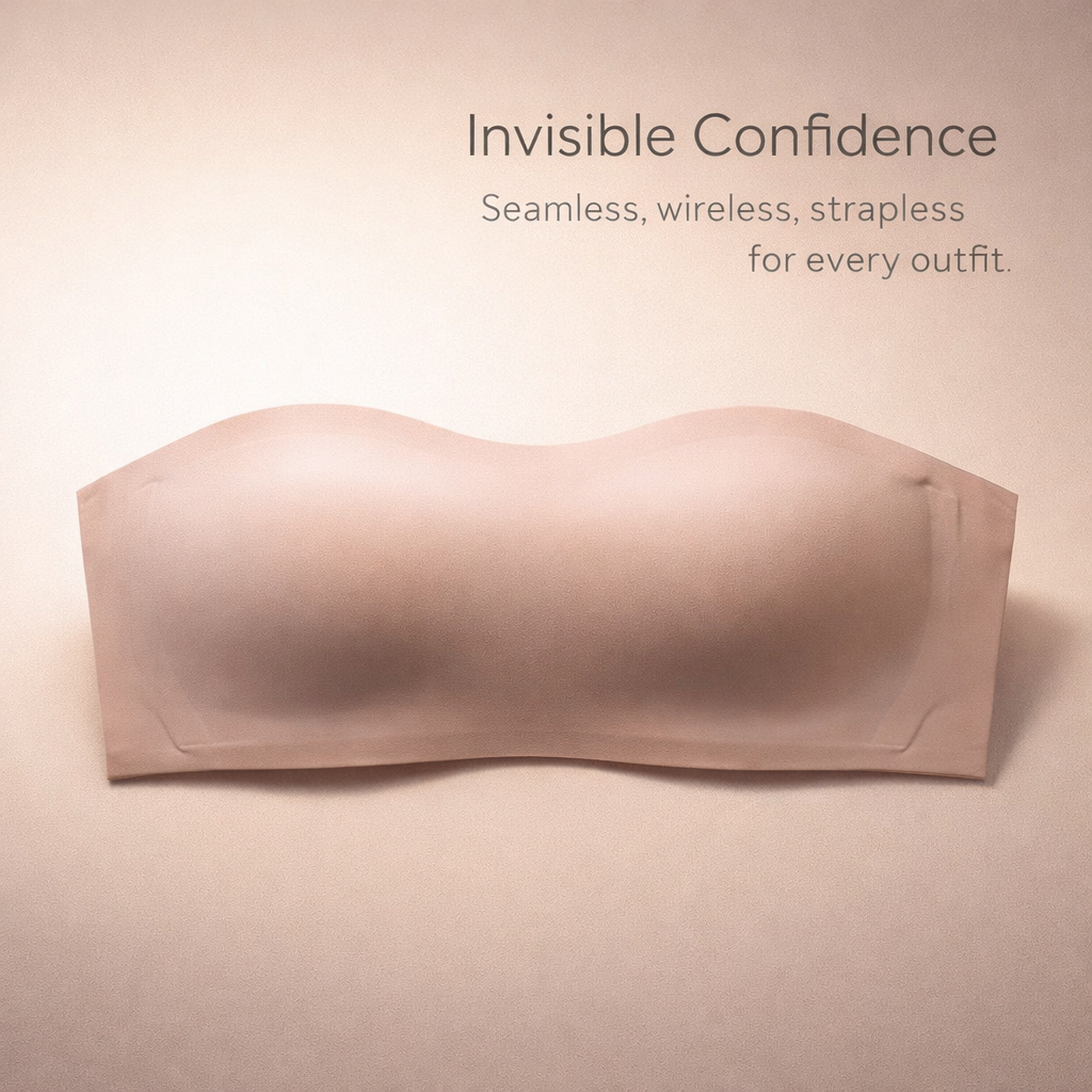 Strapless Bras for Women with Push Up Half Cup Design, Non-Slip Invisible Backless for Summer Dresses, Seamless Up