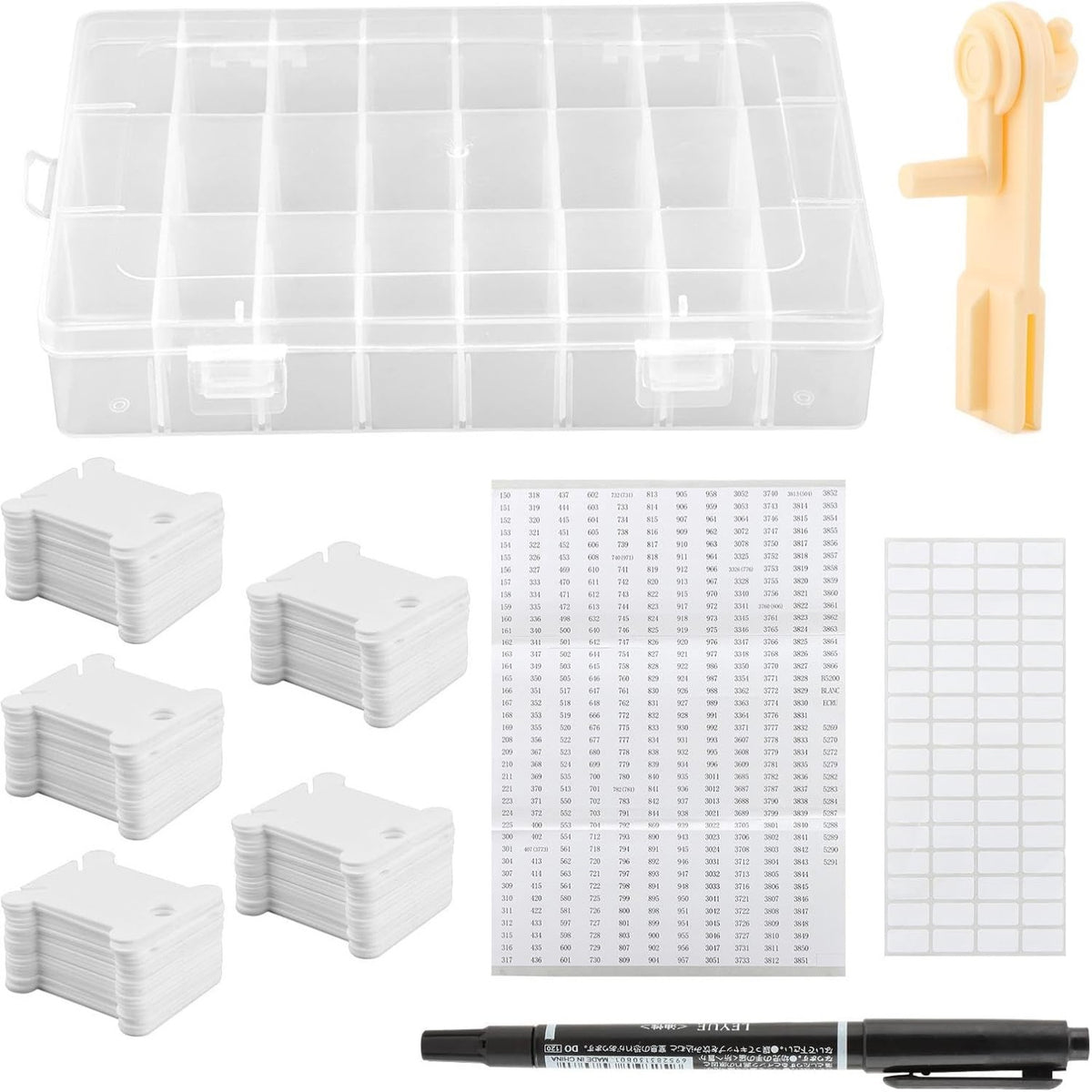 Embroidery Thread Storage Box with 24 Removable Compartments, Hard Plastic Spools and Stickers