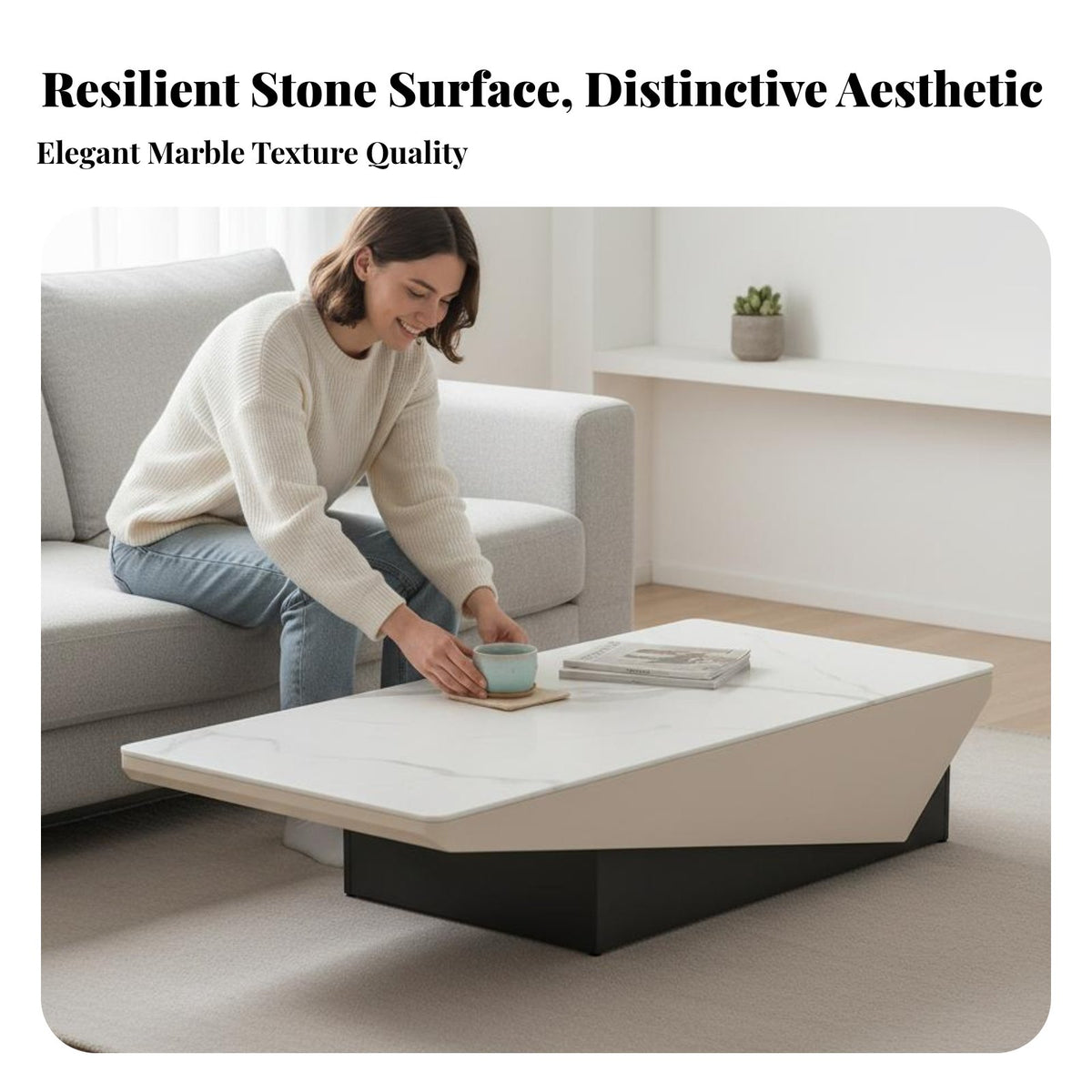Modern Minimalist Design Oval Table with Sculptural Base Light Luxury Living Room Furniture Cream aesthetic Home Furnishing Lowsilhouette hidden from viewline for Small Apartment Dwellers, Homeowners, Interior Designers, Lounge Area, Office
