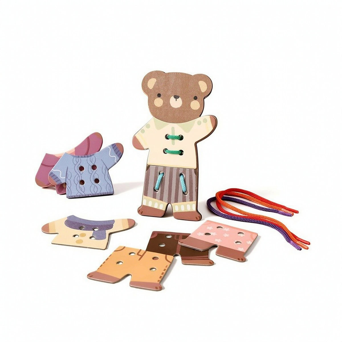 Bear Lacing Board with Cords Hand-Eye Coordination Bear Threading Toy Child-Led Toy Fine Motor Skills Learning for Preschoolers