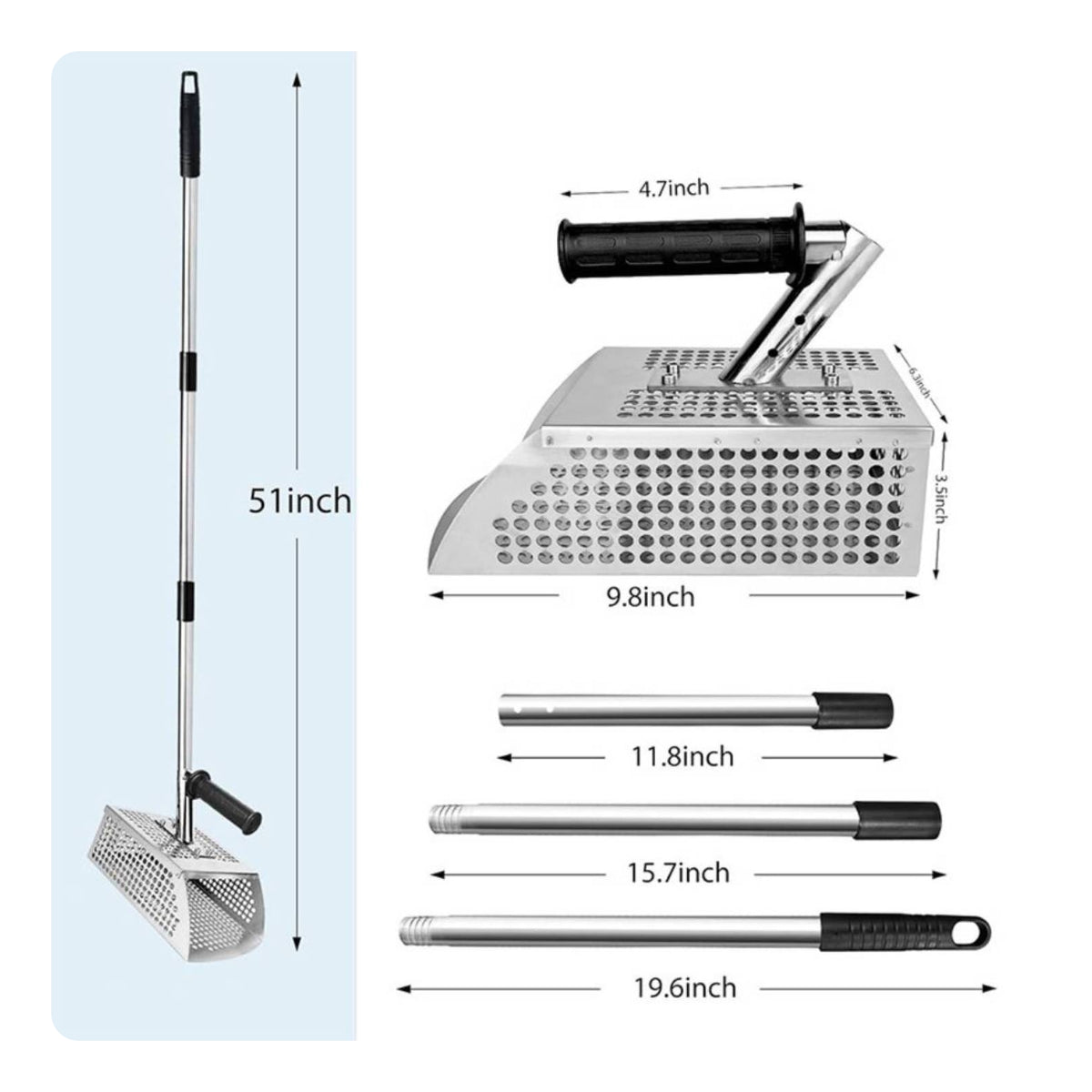 Sand Rake Stainless Steel Detachable Handle Rake Curved Body