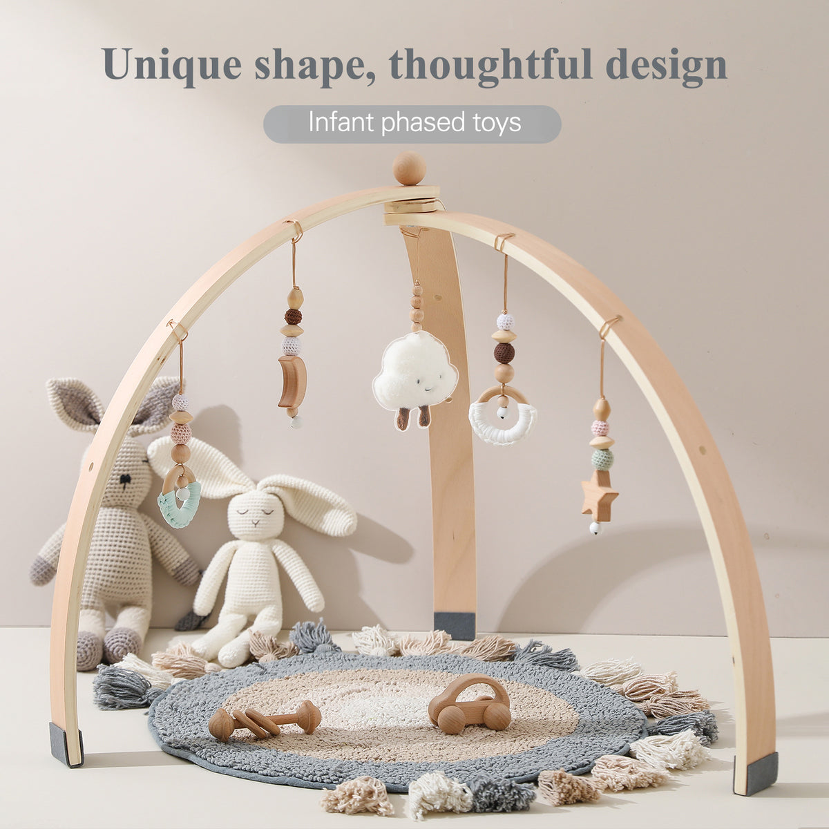 Wooden Triangular Baby Gym Frame for Newborns, Hand-Eye Coordination, Multi-Sensory