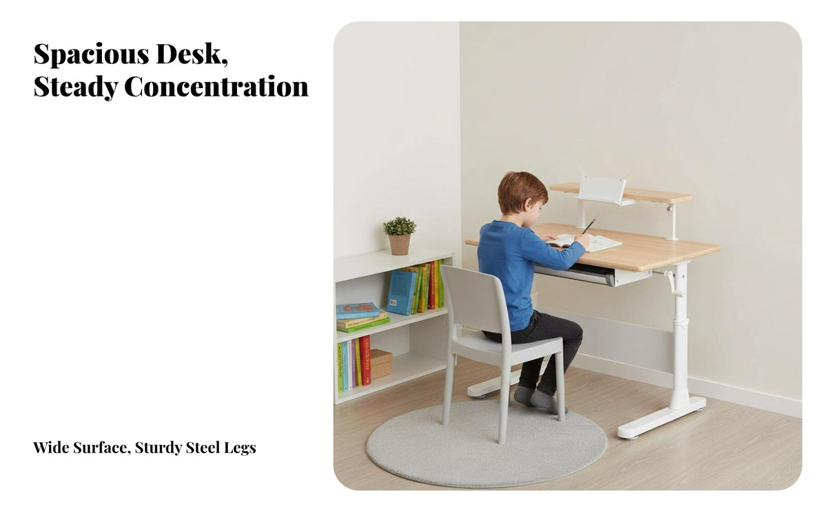 Built-in shelf unit Adjustable Kids Desk with Hutch Ergonomic Design academic work Station with Hutch Multiple Storage Compartments Study Table Tilting Desktop for Students, Parents, Schoolwork, Bedroom, perusing, Drawing