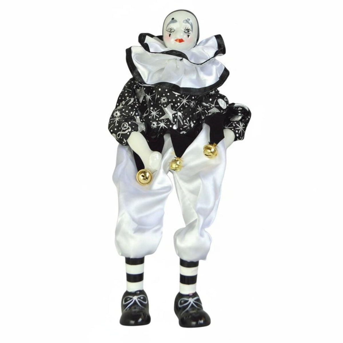 Dangling Leg Clown Doll Porcelain Head and Limbs Sitting Ceramic Clown Big Top Themed Ceramic Fool Figure Doll for Collectors, Desk Ornament
