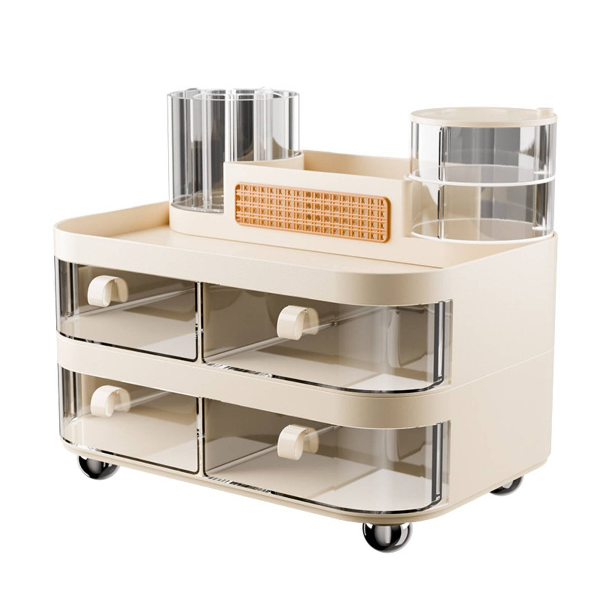 Cosmetic Storage Box with Drawers Transparent Makeup Organizer with Drawers Space Saving Rotating Makeup and Jewelry Organizer for Dresser Top