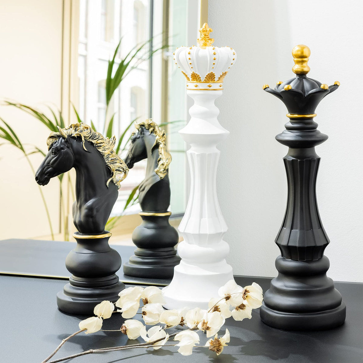 Nordic Chess Piece Decor, Black and White, Resin Craft