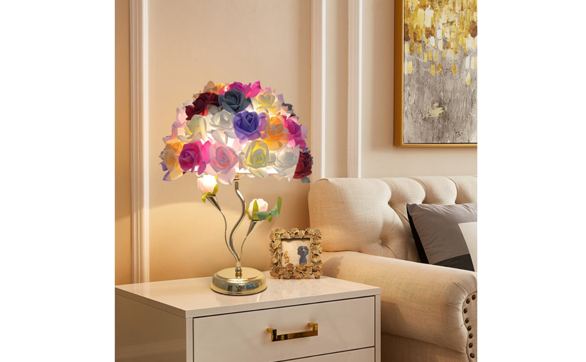 Decorative Bedside Lamp with Rose Shade Floral Lamp with Flower Shade Romantic Ambient for Bedroom, Living Room, Wedding