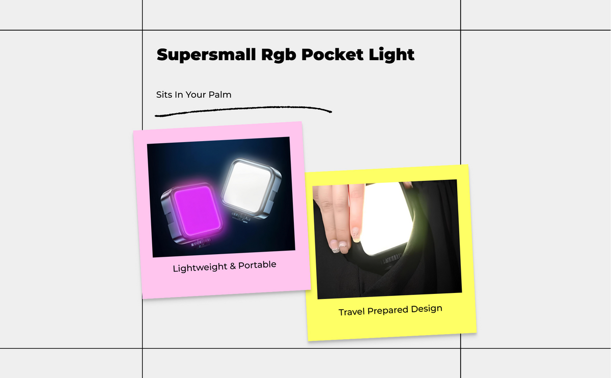 Rechargeable RGB selfie light, adjustable.