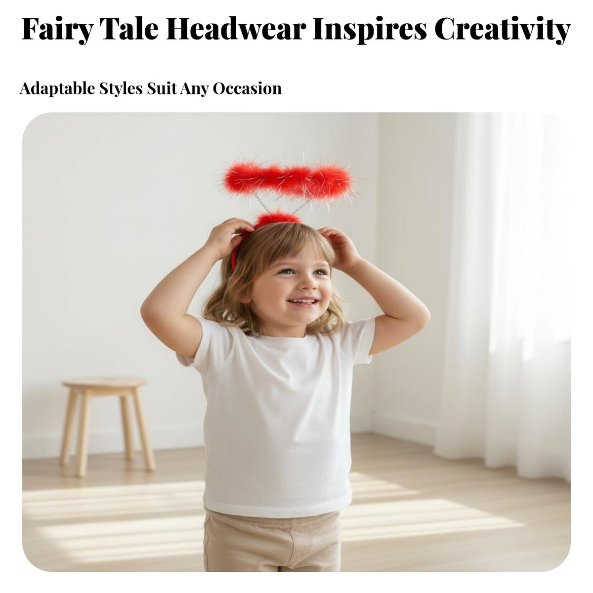 Angel Angelic Headband Layered Feathers Feather Celestial Band Hairband Ribbon Details Regal Fantasy Princess Rod for Kids, Girls, Birthday Parties