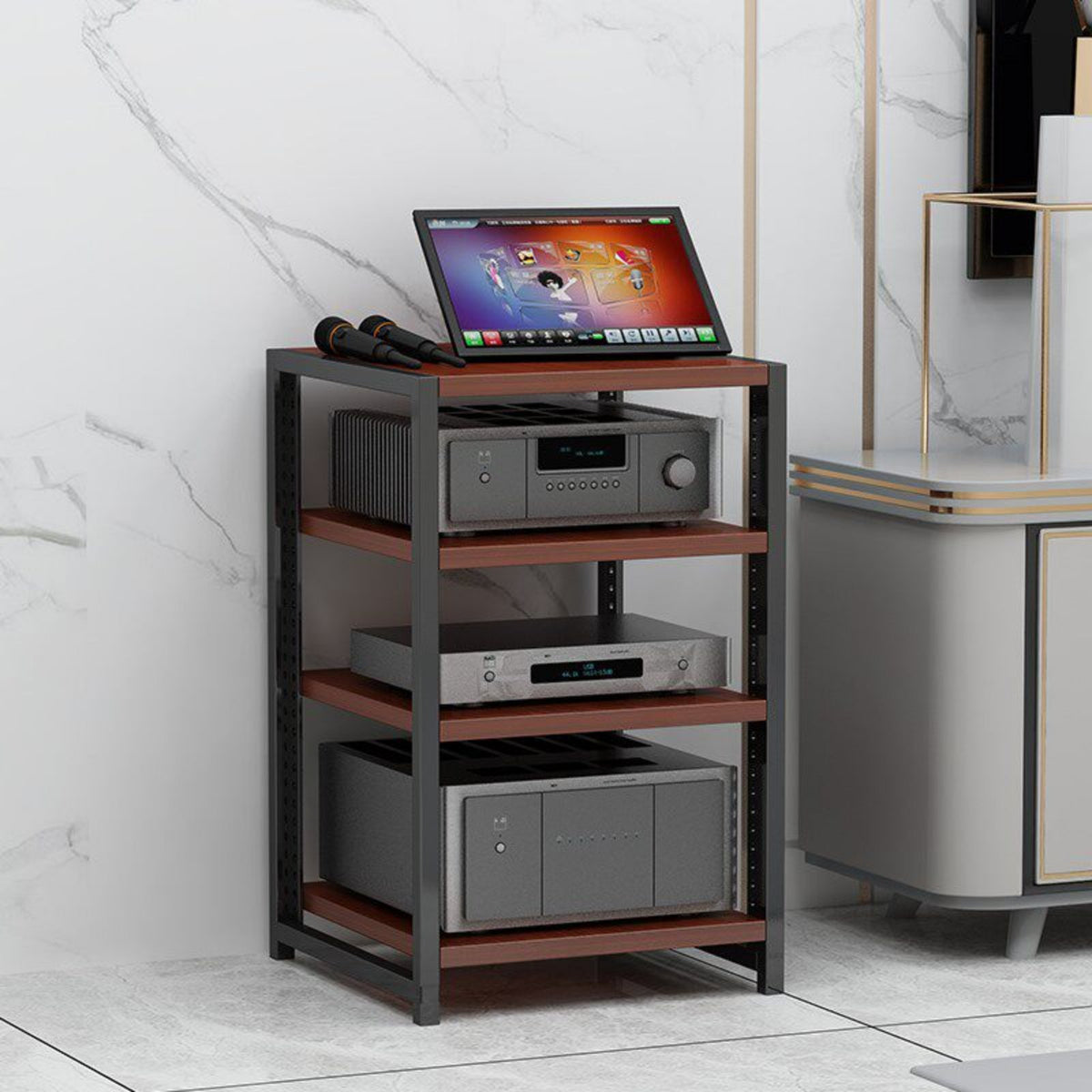 Audio Equipment Cabinet Heavy-duty Steel Frame Multi-tier Audio Equipment Rack Adjustable Shelves Home Theater Component Shelf Durable Wood Panel Suitable for Living Room Studio Entertainment Space