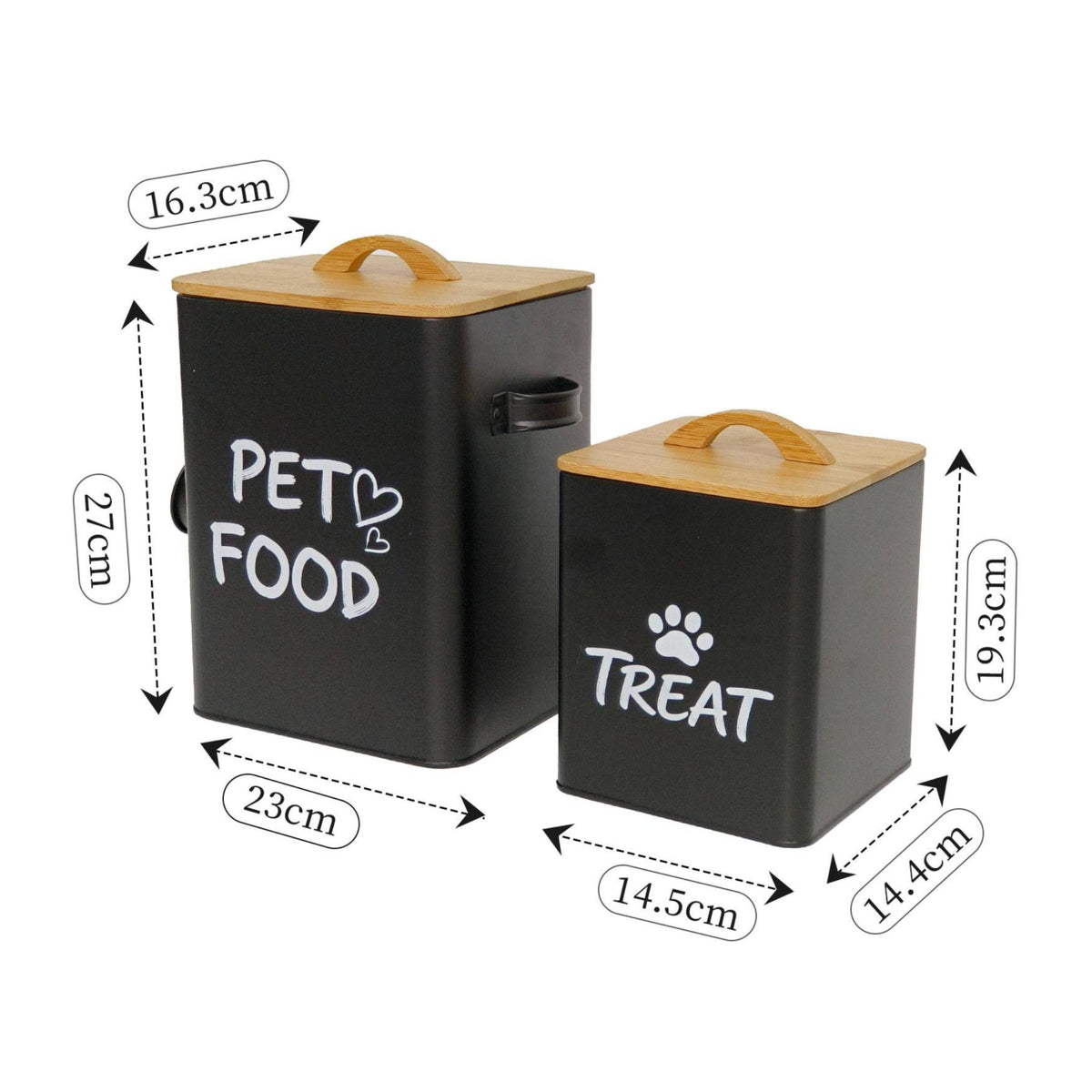 2 Pieces Rectangular Pet Tin Bamboo Lid Pet Food Storage Tin Side Handles