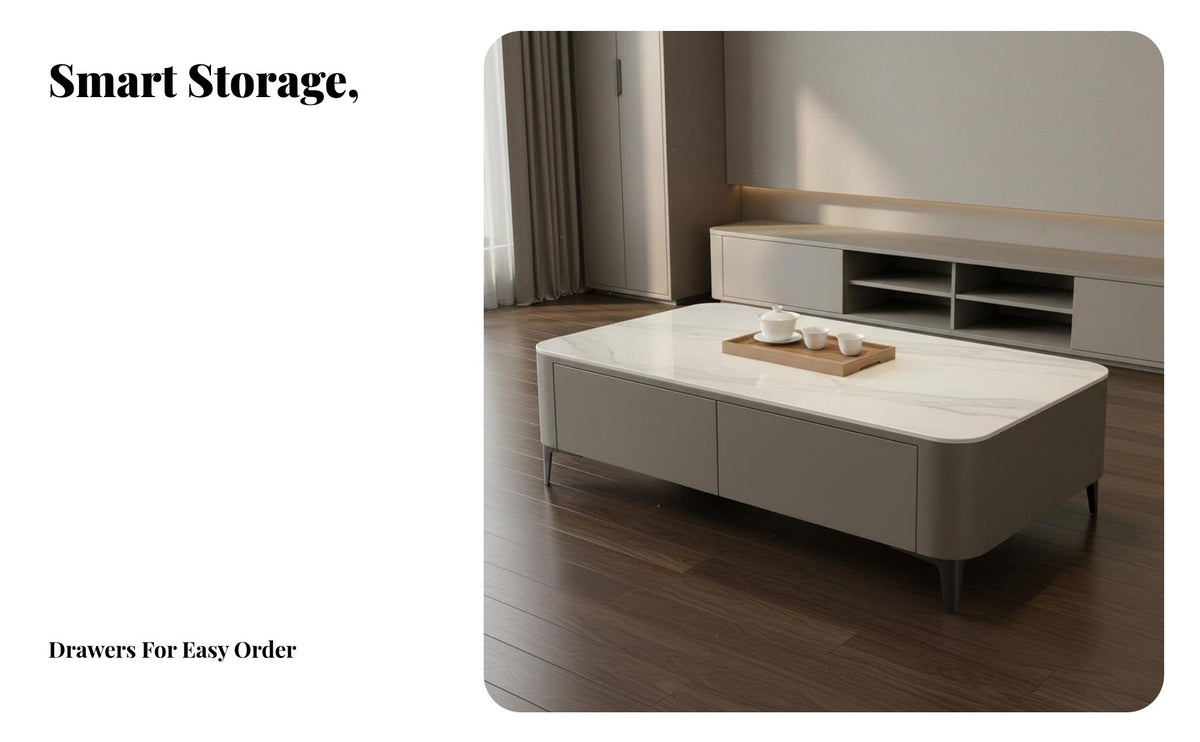 Modern Luxury Design Rectangular Storage Coffee Table doublePurpose Design TV Stand Scratch-Resistant Top Household Furniture Sturdy Construction for Apartment Dwellers, Homeowners, Families, Living Room, Home, Entertainment Area, Den