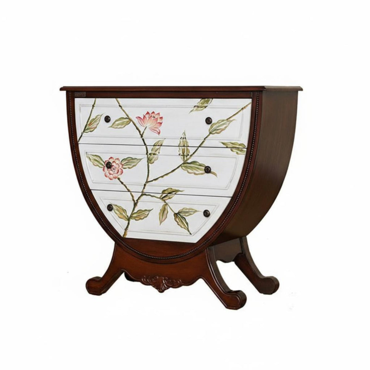 Carved 3-Drawer Nightstand Traditional Country Aesthetic 3-Drawer Carved Cabinet Multi-Functional Freestanding for Homeowners