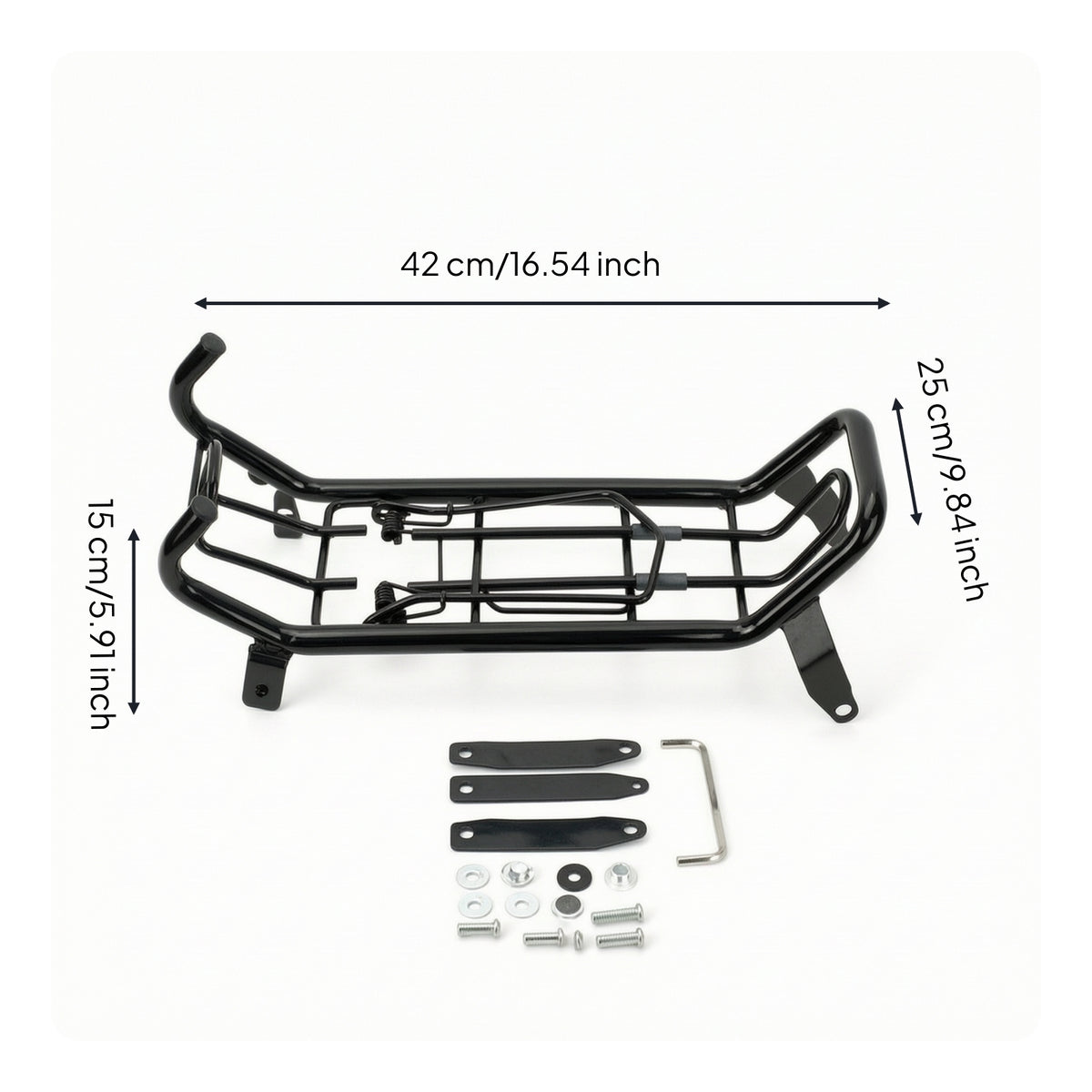 Black Motorcycle Middle Rack Steel Motorcycle Rack with Spring Clips Sturdy Stable for Motorcycles, Commuting