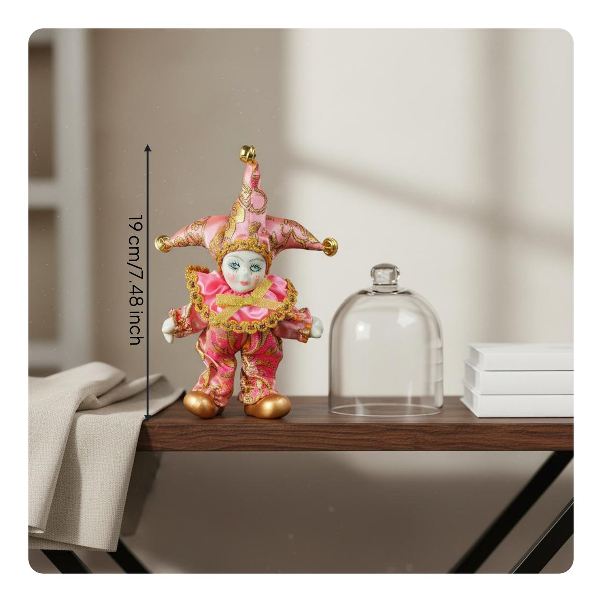 Rose Jester Doll Decorative Fortunate Clown Doll Gold Trim for Collectors