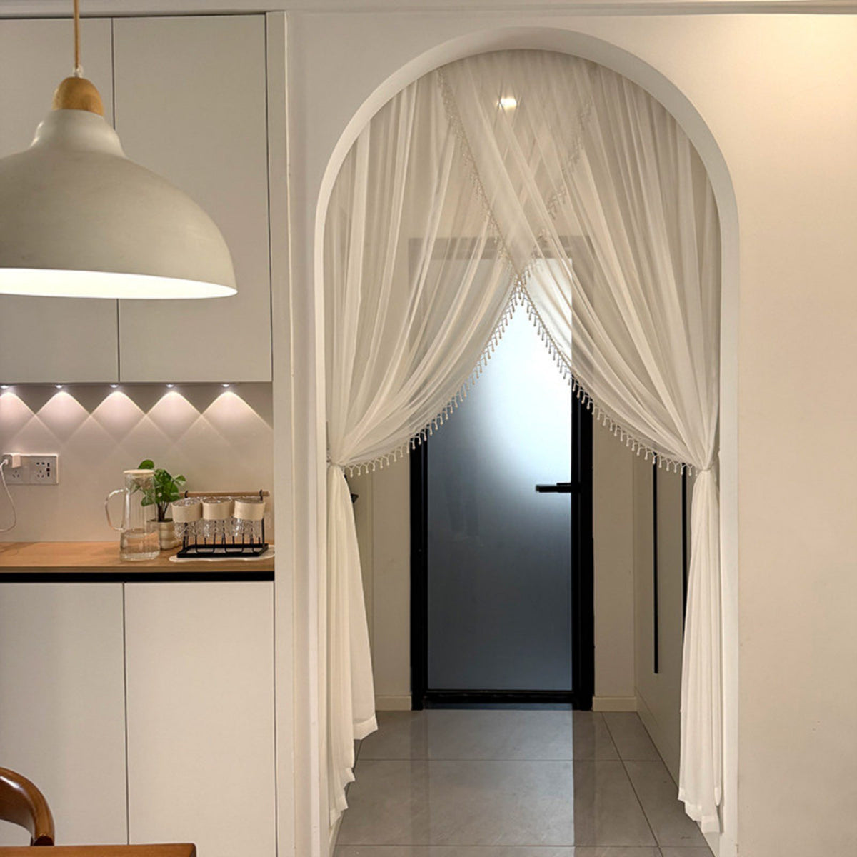 Translucent Pearl Door Curtain Elegant Design Tassel Fringe Drapery Shimmering