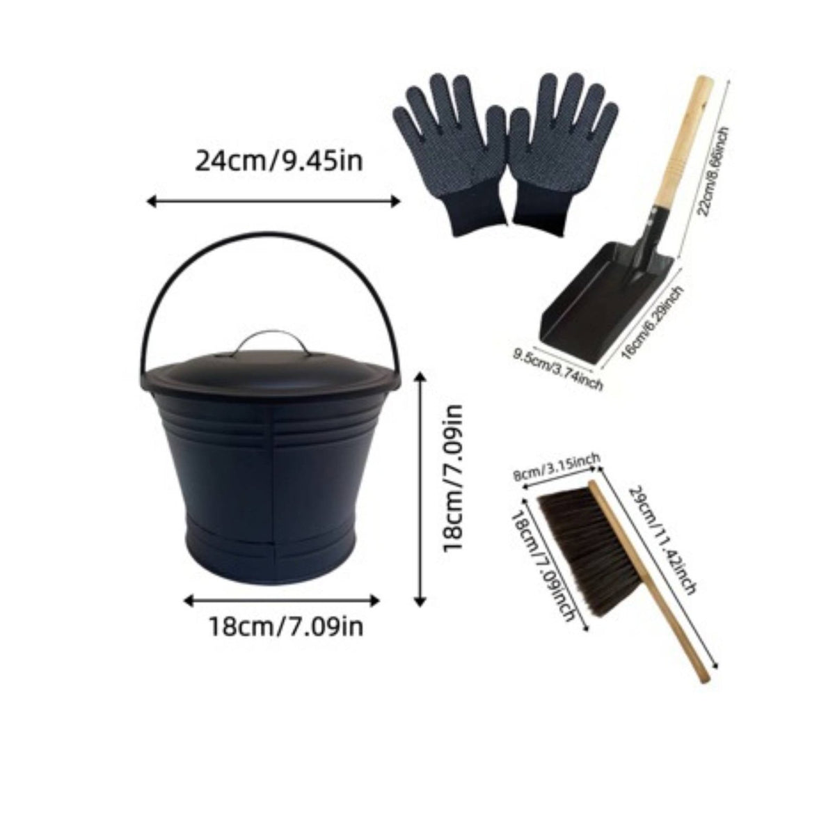 4 Pieces Fireplace Ash Container Kit with Gloves Fireplace Cleaning Tools Set