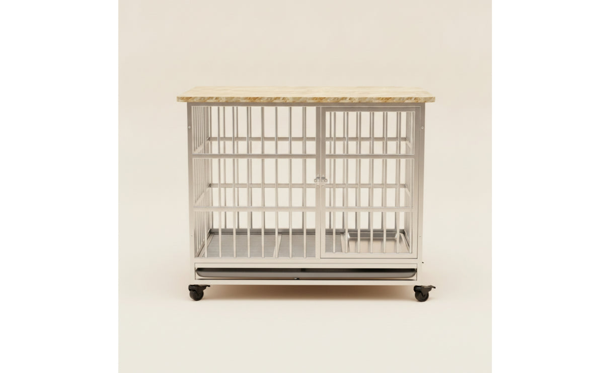 Easy to Clean Indoor Dog Crate with Wood Top Stylish Dog Crate Furniture Smooth-Rolling Gnaw-resistantResistant for Apartment