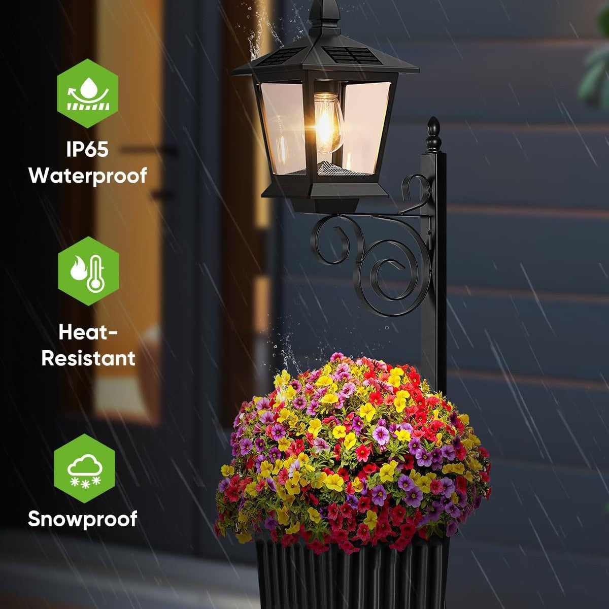 2-in-1 Solar Wall Lamp with Flower Pot Design for Garden and Patio