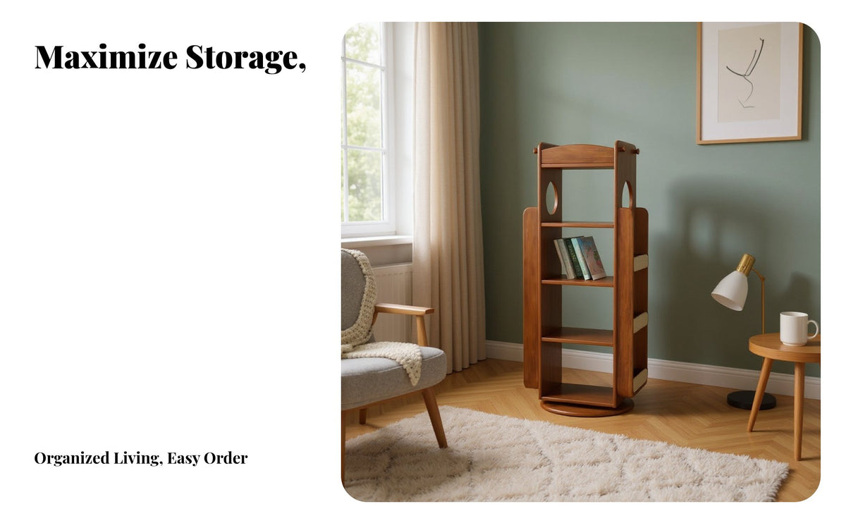 Space-Saving Design 360-Degree Rotating Book Shelf Stable Base Revolving Book Shelf Large Capacity Bookshelf Easy Assembly for Children, Students, Living Room, Small Areas, Playroom, Home Office