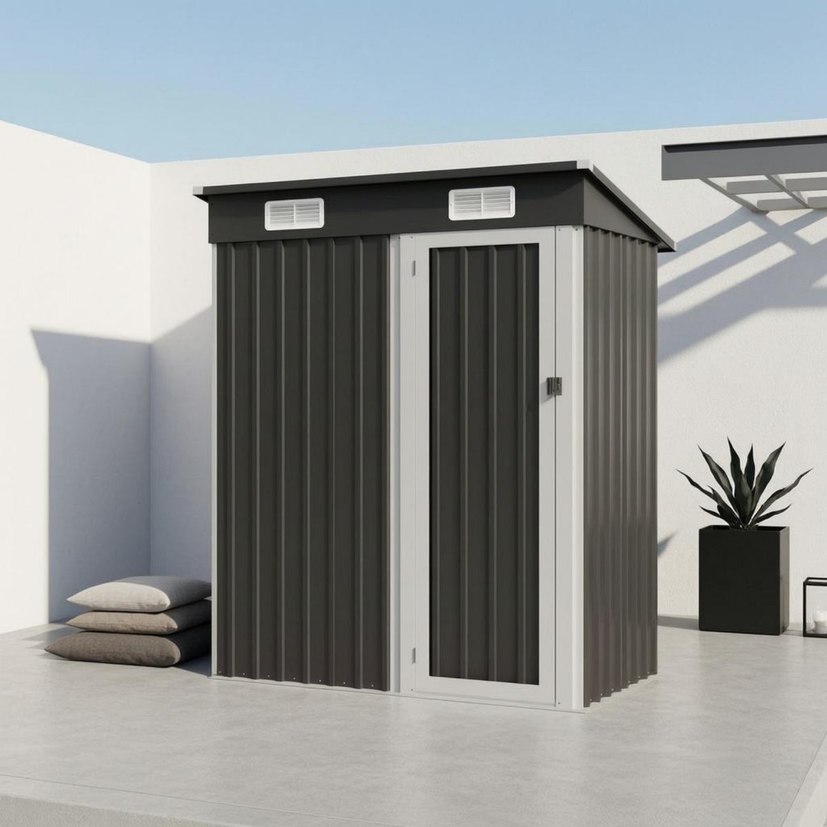 Metal Storage Shed Sloped Roof Outdoor Tool Shed Compact for Rooftop
