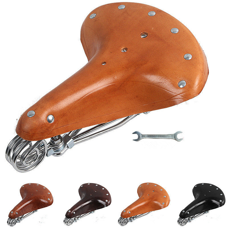 Genuine Leather Bicycle Saddle with Triple Springs