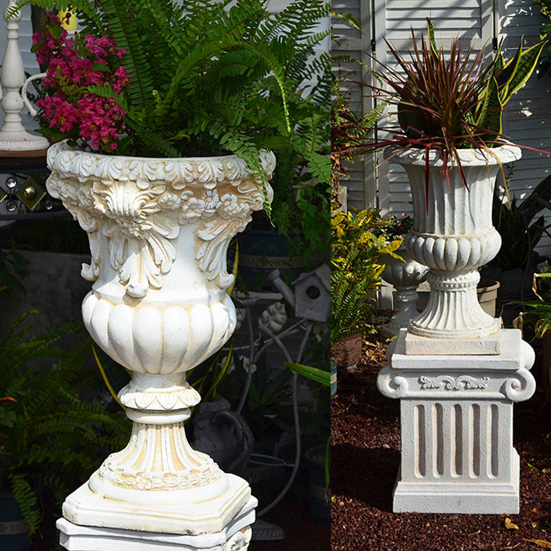 European Vintage Garden Relief Tall Flower Pot with Roman Column Design