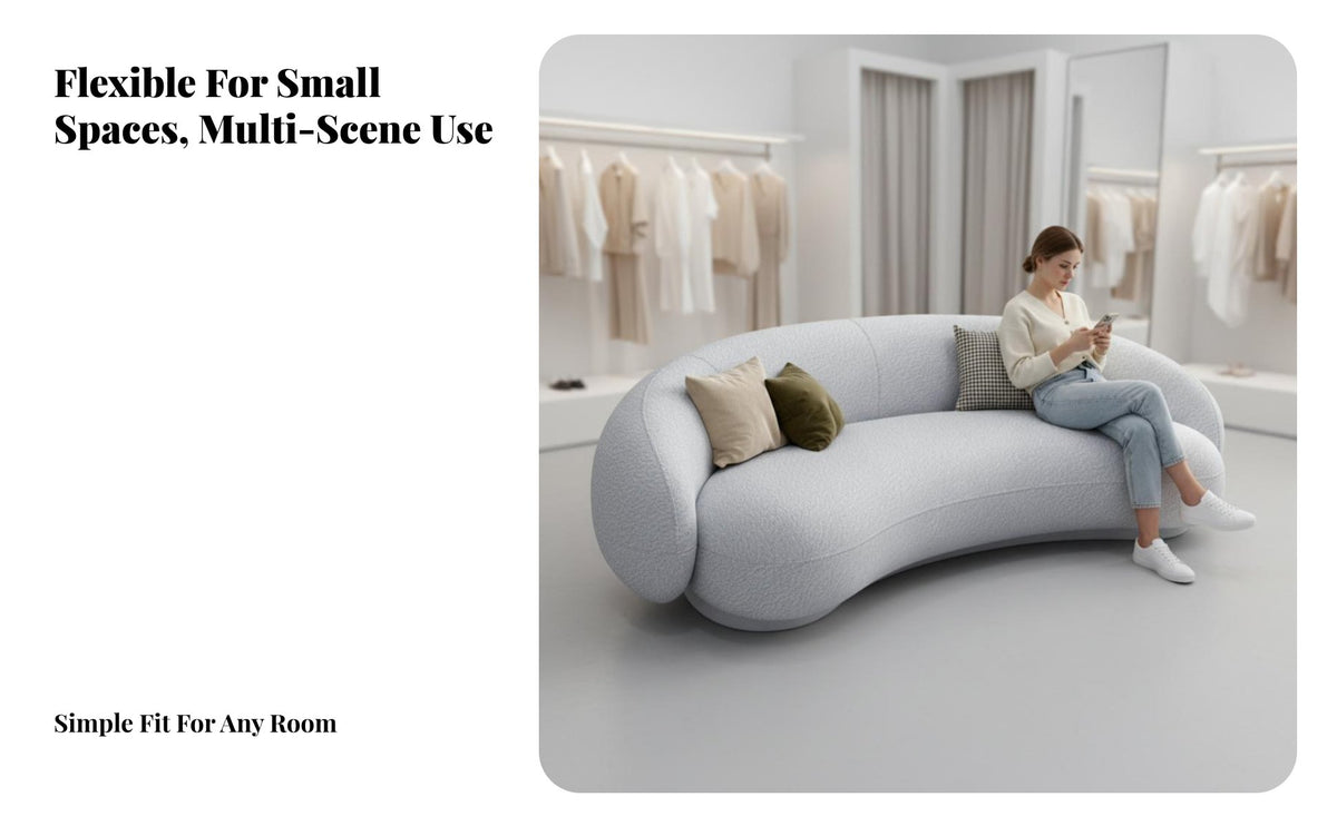 Curved sectional Sofa Nordic Inspired Curved Settee Minimalist design Living Room Furniture for Homeowners, Families, Lounge Area, Small Spaces, Bedroom