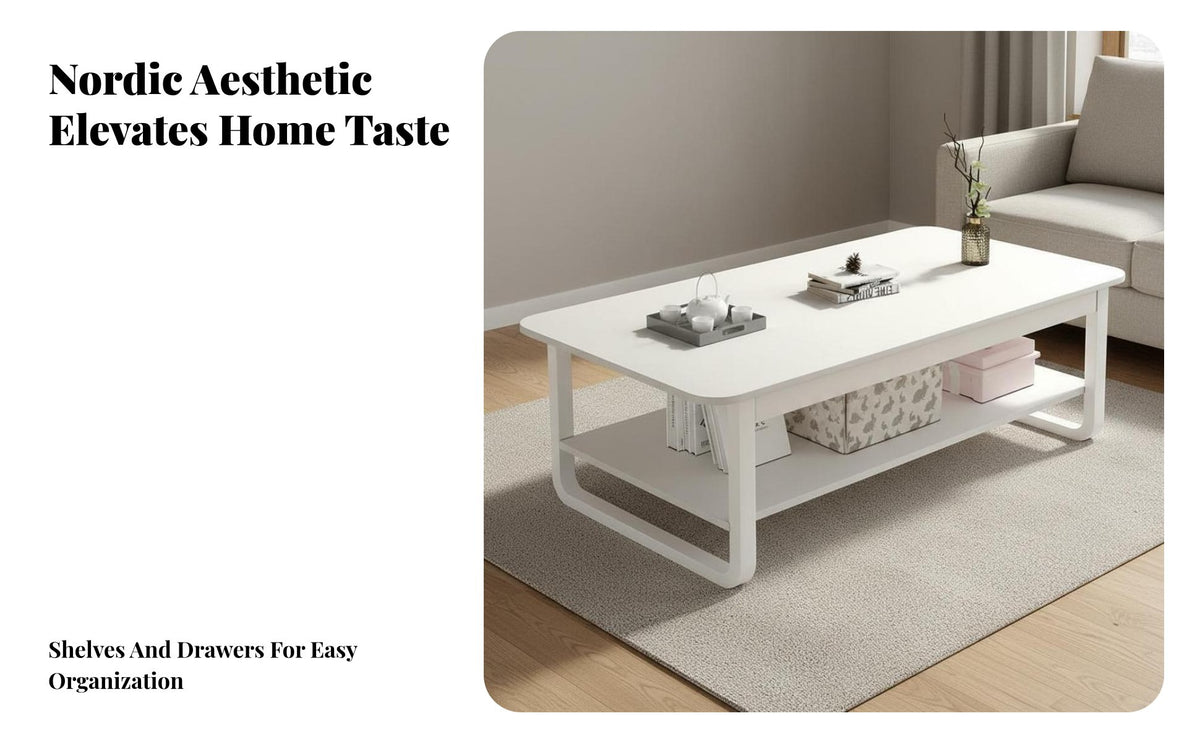 Wood Grain Finish Nordic Design Sofa Table Thickened Tabletop Modern Center Table Sturdy & Stable Living Room Furniture Easy to Clean for Small Space Dwellers, Homeowners, Families, Apartment, Home, Lounge Area