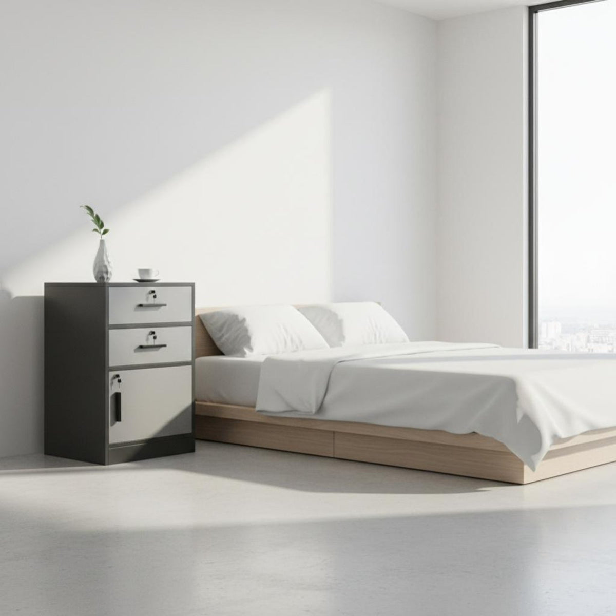 3-Tier Bedside Cabinet Modern Design Nightstand Rounded Corners for Small Spaces